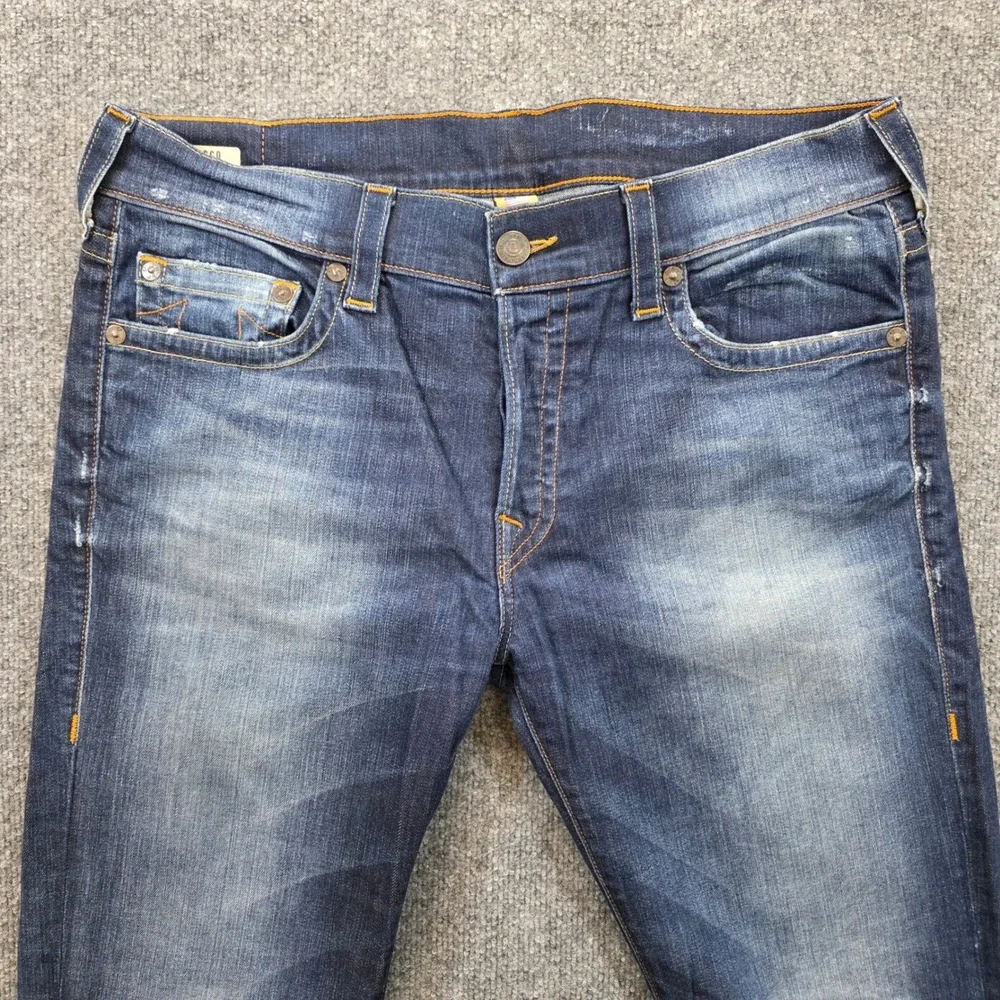 True Religion Rocco Relaxed Skinny Jeans Mens 36X34 Blue Denim Button Fly USA